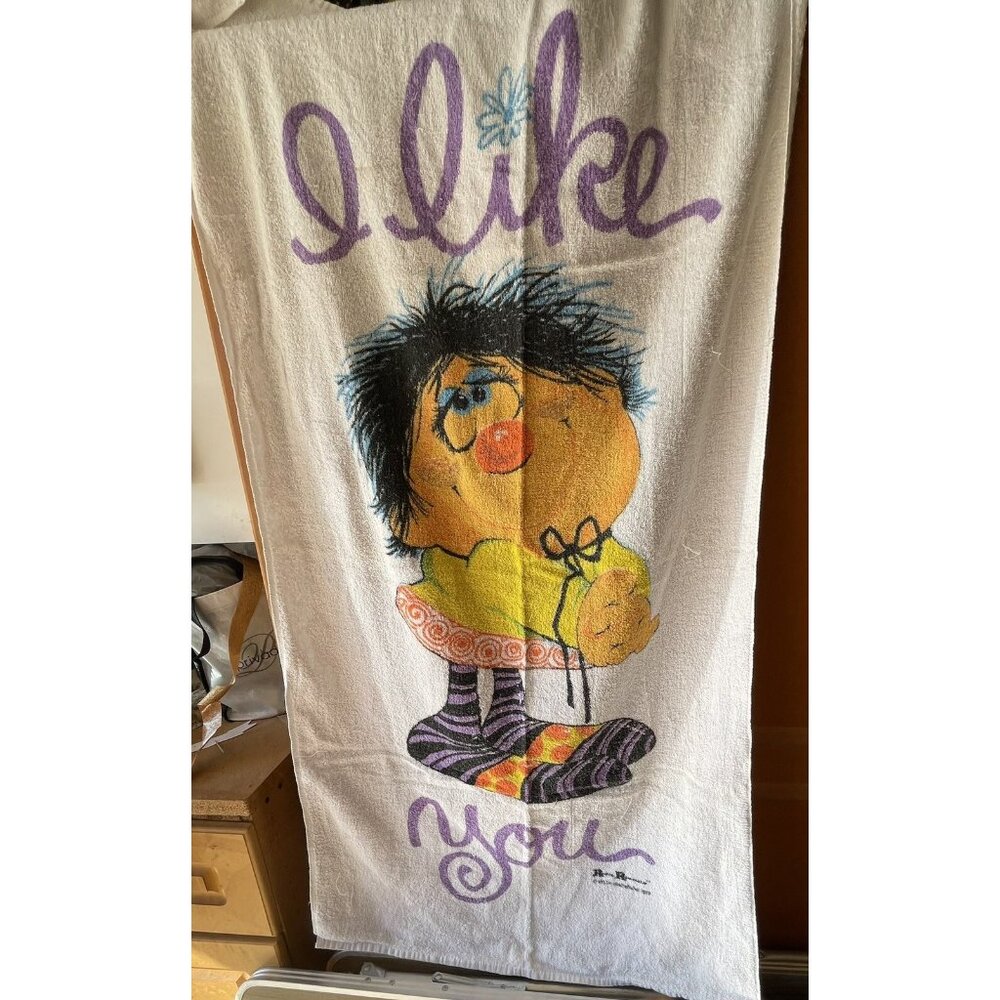 Vintage I Like You Cartoon Character Towel With Orange Swirl Skirt & Striped Soc
